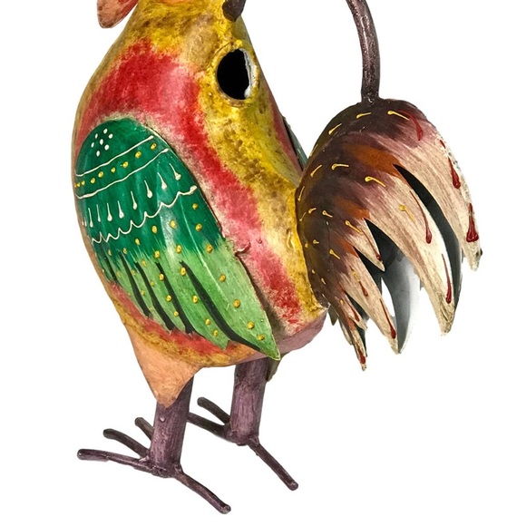 Great Gift Crowing Multicolor Rooster Hand-Made Hand-Painted Metal Watering Can - Picture 4 of 8